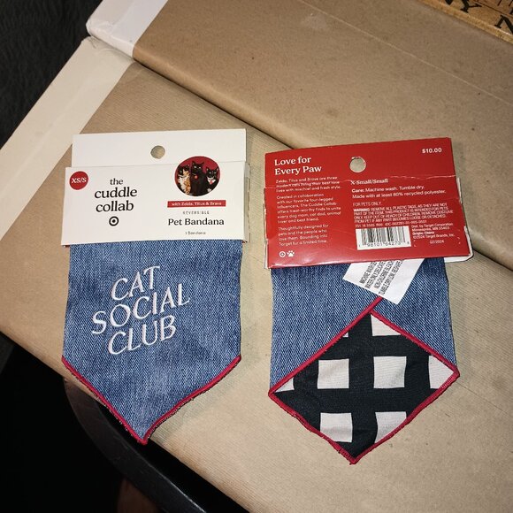 NEW Cat Social Club" Blue Twill Reversible Cat Bandana - The Cuddle Collab - Picture 2 of 5
